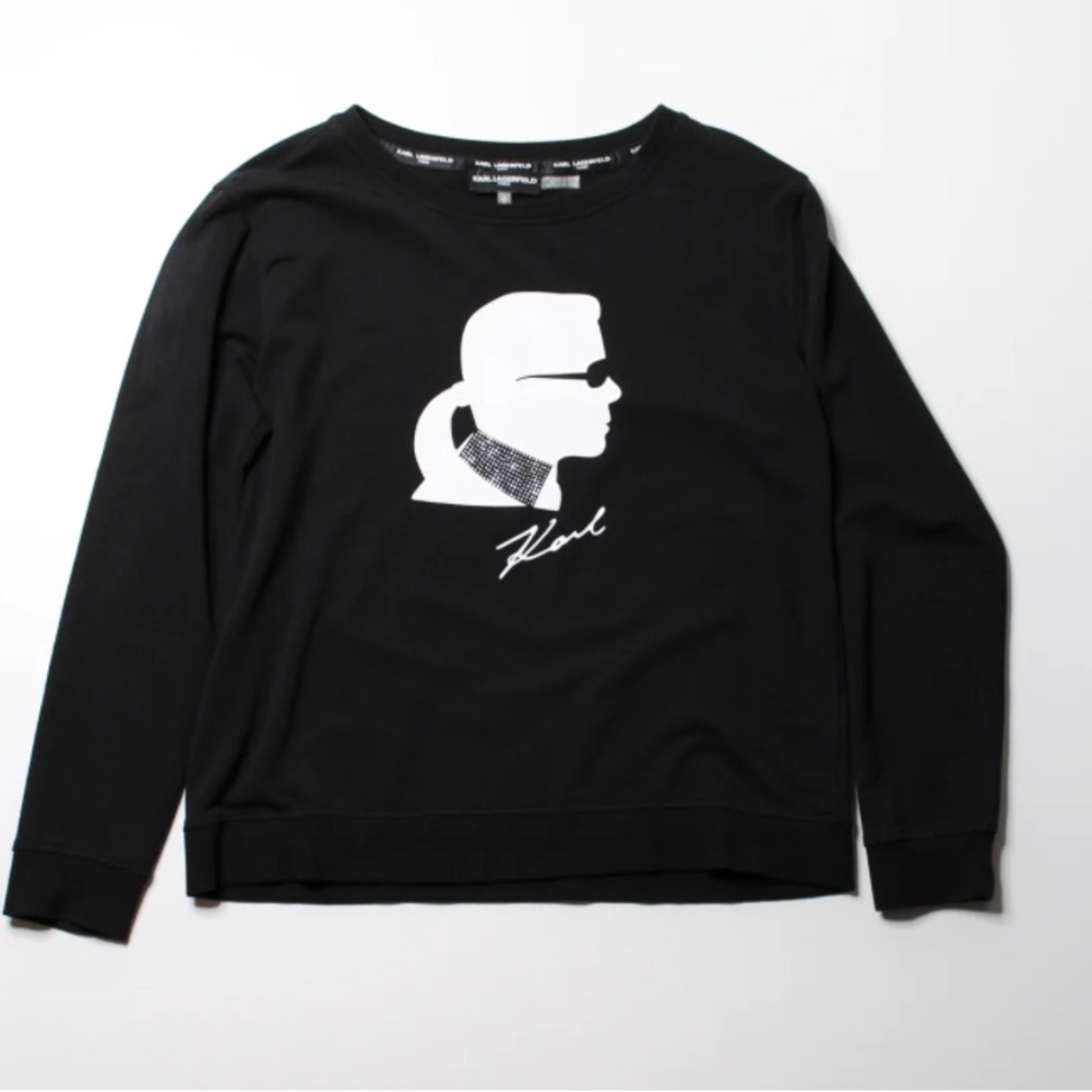 Karl Lagerfeld Black Crewneck Sweater with Iconic Silhouette size L